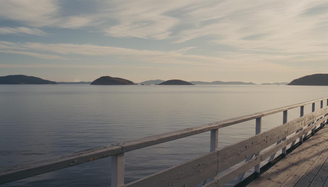 木のベンチと波の風景